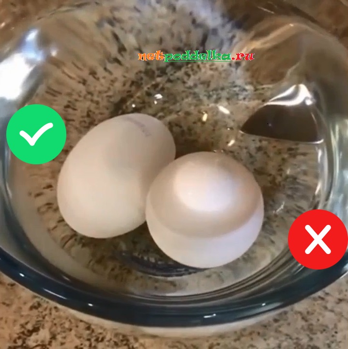 Сырое натуральное яйцо сразу тонет, а искусственное всплывает