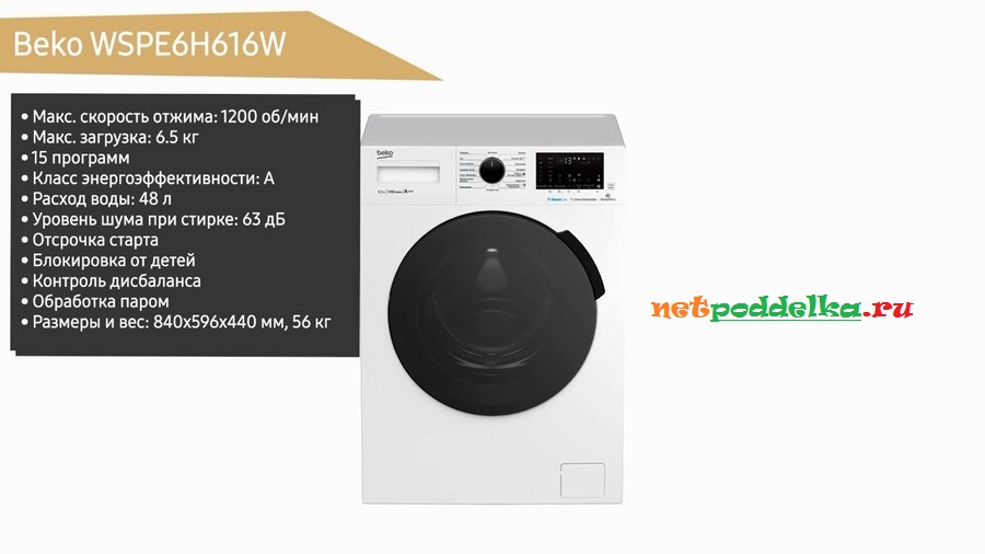 Характеристики стиральной машины Beco WSPE6H616W